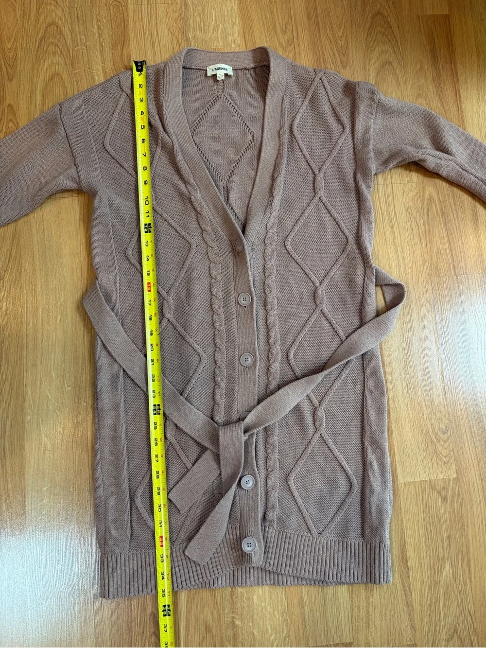 L’AGENCE Maeve Harleen Button Front Belted Cable Knit Cardigan Size S